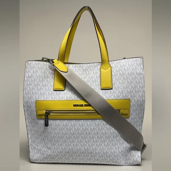 Michael Kors Kenly Large Signature Tote Bag White Yellow Citrus - Picture 1 of 10